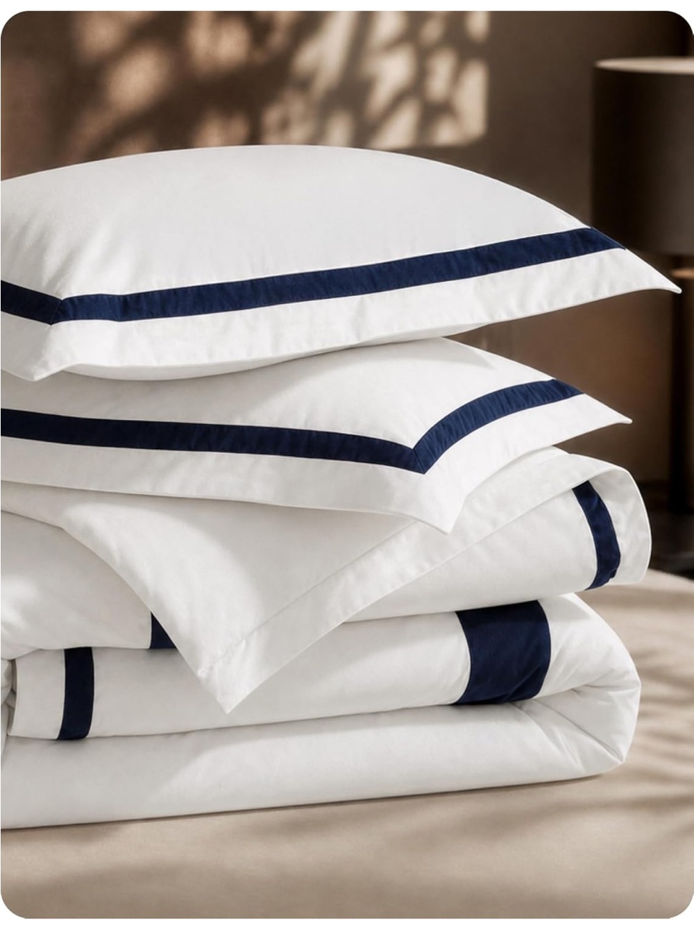 NEW Bedsure PureWoven 100% Cotton Percale Duvet Cover King, Navy Blue Frame